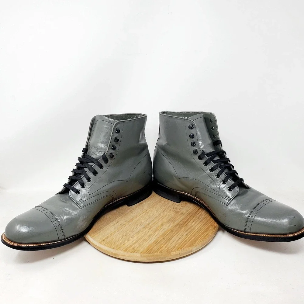 Stacy Adams Madison Boots Mens 11 E Grey Leather Cap‎ Toe Dress Ankle Shoes